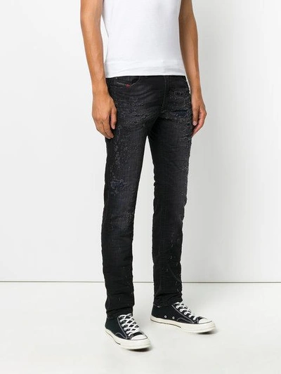 Shop Diesel Distressed Slim Fit Jeans In Black