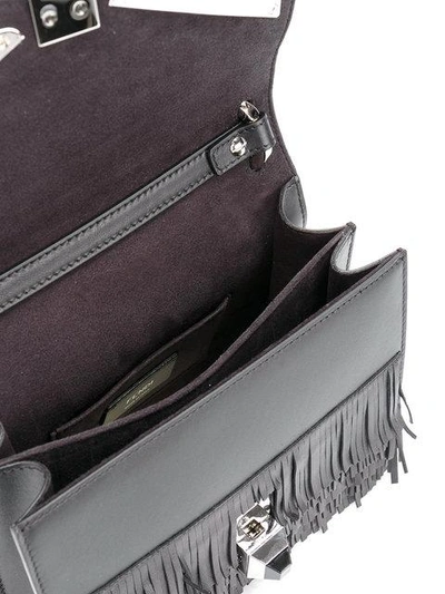 Shop Fendi Kan I Fringe Mini Shoulder Bag In Black