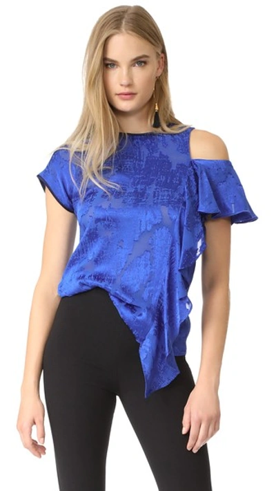 Diane Von Furstenberg Side Ruffle Shirt In Klein Blue/midnight