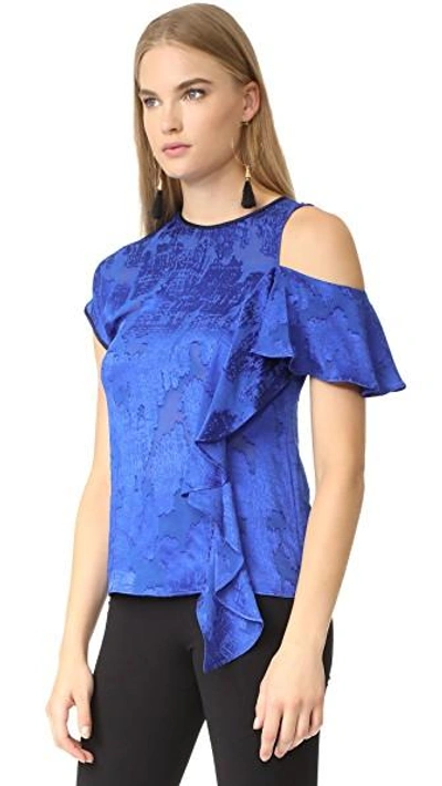 Shop Diane Von Furstenberg Side Ruffle Shirt In Klein Blue/midnight