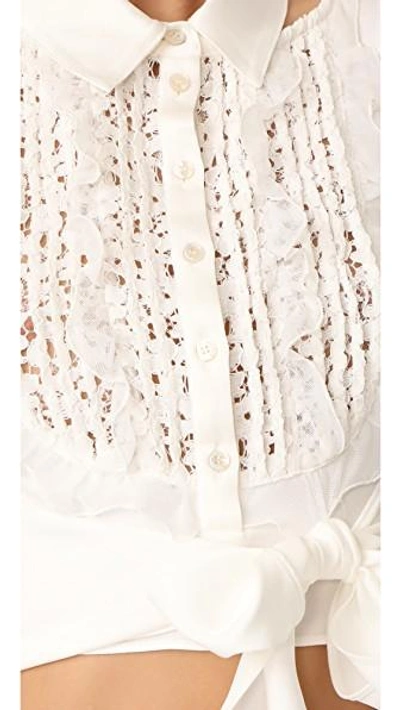 Shop Marissa Webb Shilo Crepe & Lace Blouse In Lace White Combo