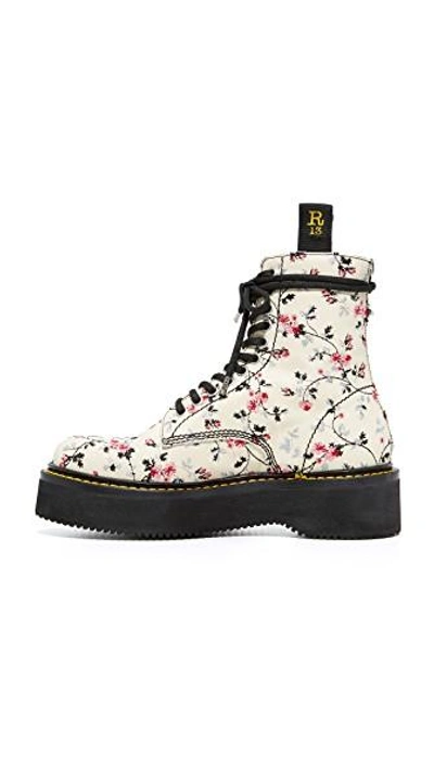 Shop R13 Floral Embroidery Single Stack Boots In Ecru Floral