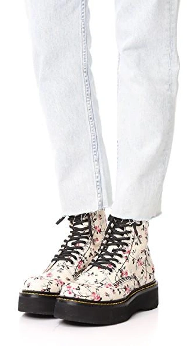 Shop R13 Floral Embroidery Single Stack Boots In Ecru Floral