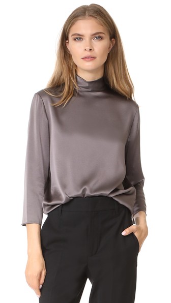 satin mock neck blouse