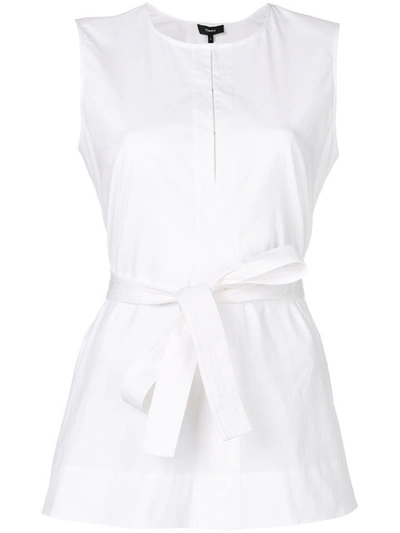 Theory Desza Stretch-cotton Belted Peplum Top In White