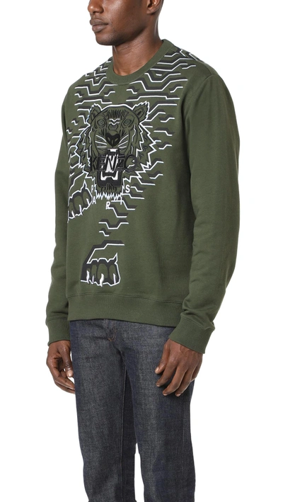 Shop Kenzo Geo Tiger Crew Sweatshirt In Black, Green