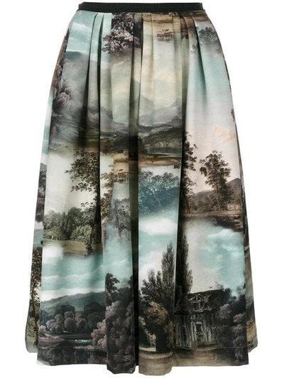 Shop Antonio Marras Landscape Pleated Midi Skirt - Multicolour