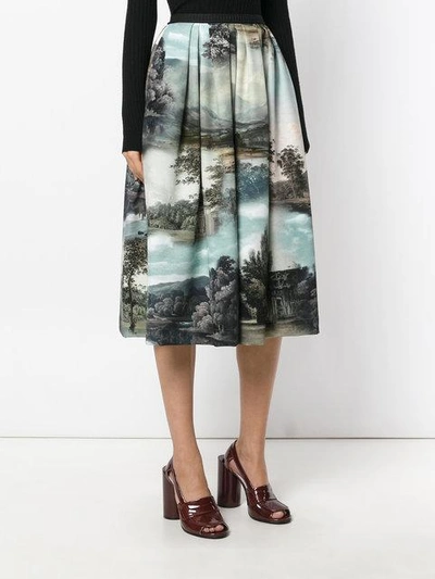 Shop Antonio Marras Landscape Pleated Midi Skirt - Multicolour
