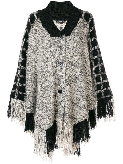 Shop Etro Check Detail Fringed Cape In Black