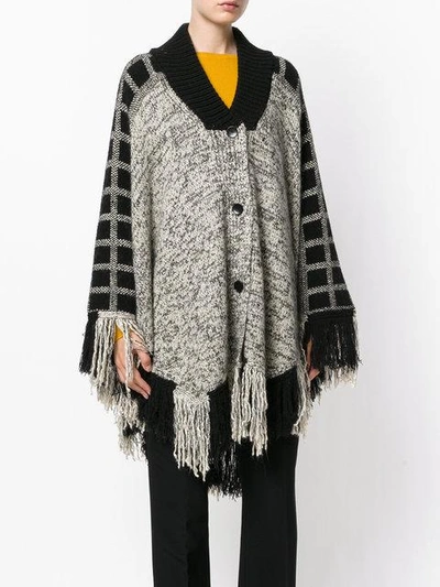 Shop Etro Check Detail Fringed Cape In Black