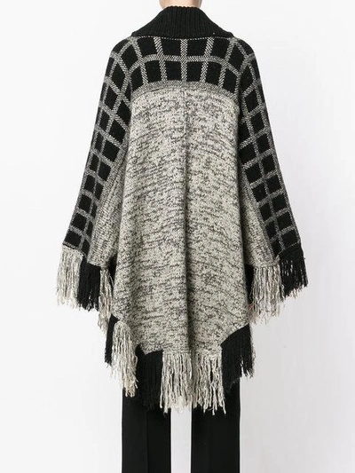 Shop Etro Check Detail Fringed Cape In Black