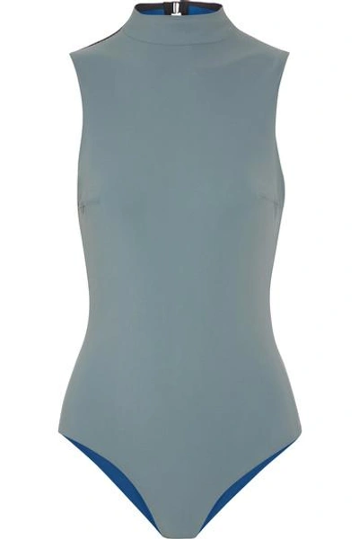 Shop Ward Whillas Harrison Reversible Cutout Swimsuit In Gray Green