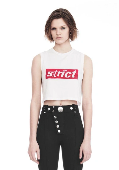 Shop Alexander Wang Crewneck Crop Top With Strict Patch In Butter