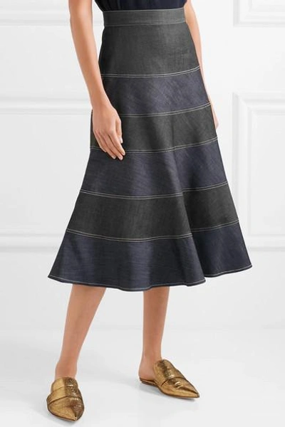 Shop Vilshenko Matrona Striped Denim Midi Skirt