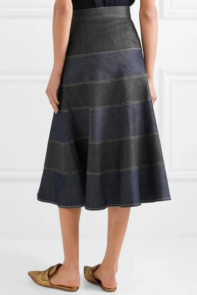 Shop Vilshenko Matrona Striped Denim Midi Skirt