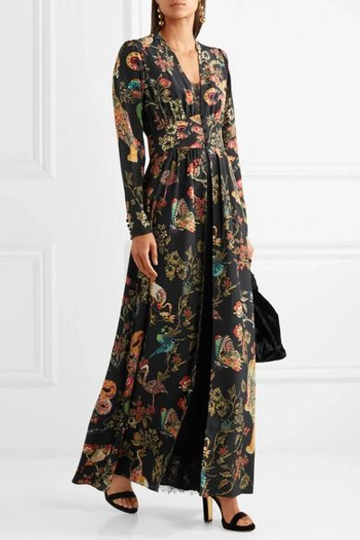 Shop Etro Printed Silk-crepe Gown In Black