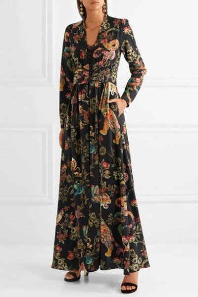 Shop Etro Printed Silk-crepe Gown In Black