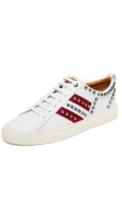 Bally Stripes Studded Leather Sneakers In White