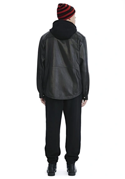 Shop Alexander Wang Leather Combo Hooded Shirt In Black