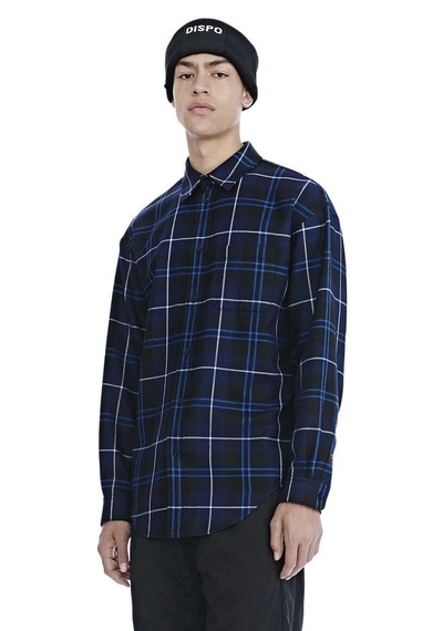 Shop Alexander Wang Wool Tartan Combo Shirt In Navy Blue