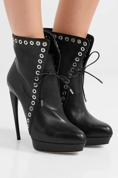 Shop Alexander Mcqueen Eyelet-embellished Leather Platform Ankle Boots