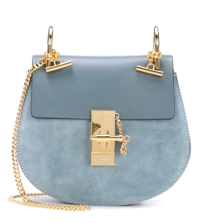 Chloé Drew Mini Leather And Suede Shoulder Bag In Cloudy Llue