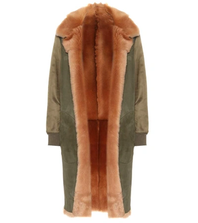 Shop Valentino Shearling-lined Parka Coat In Military Greee