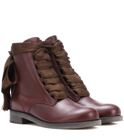 Chloé Harper Lace-up Leather Ankle Boots In Purple