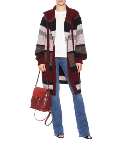 Shop Chloé Wool, Mohair And Cashmere-blend Cardigan In Multicolor Red