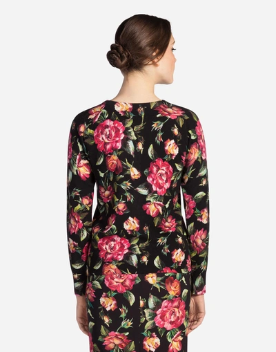 Shop Dolce & Gabbana Round Neck Sweater In Printed Cashmere In Black