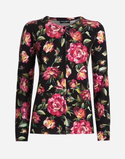 Shop Dolce & Gabbana Round Neck Sweater In Printed Cashmere In Black