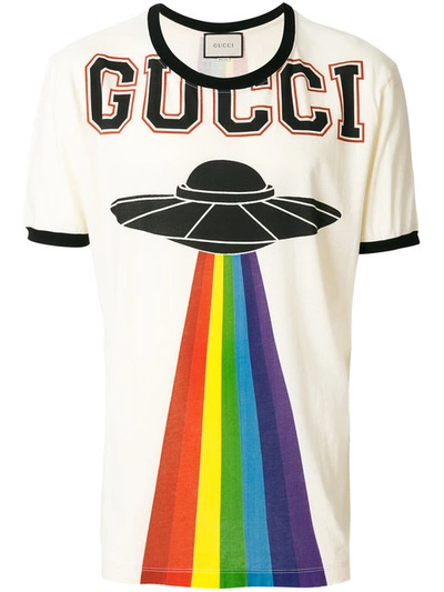 Gucci Ufo Rainbow Print T-shirt In Ecru | ModeSens