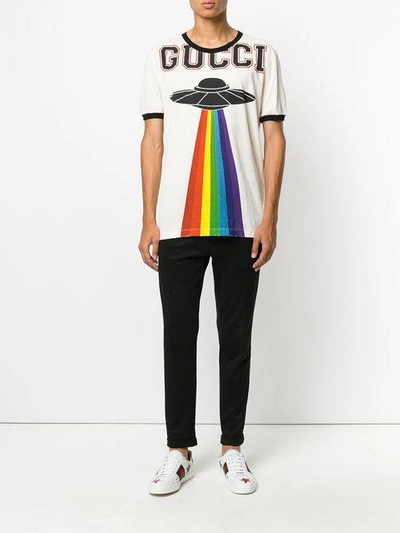 Gucci Ufo Rainbow Print T shirt In Ecru ModeSens