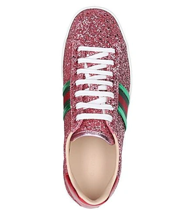 Shop Gucci New Ace Striped Glitter Sneakers In Pink