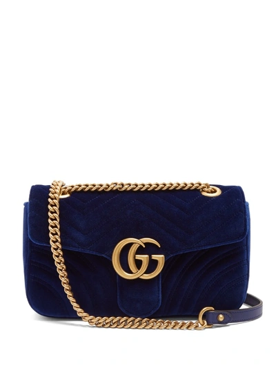 Gucci Gg Marmont Small Quilted-velvet Cross-body Bag In Royal-blue