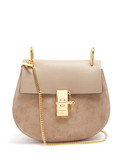 Chloé Drew Small Suede And Leather Cross-body Bag In Light Grey