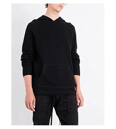 Shop Helmut Lang Waffle-knit Cotton-blend Hoody In Black