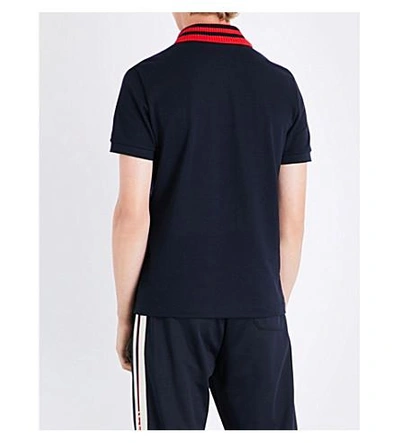 Shop Gucci Embroidered-motif Cotton-piqué Polo Shirt In Navy