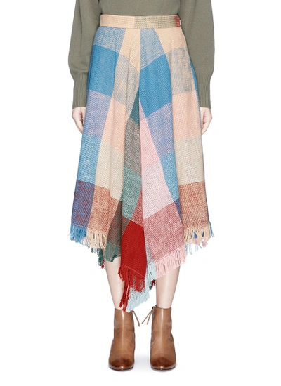 Shop Chloé Fringe Hem Colourblock Open Weave Midi Skirt