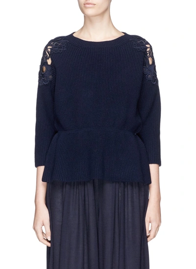 Chloé Floral Lace Shoulder Merino Wool-cashmere Sweater