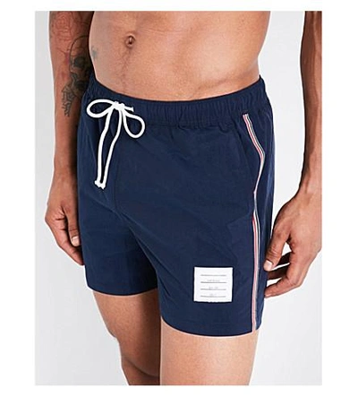 Shop Thom Browne Stripe-print Swim Shorts In Navy