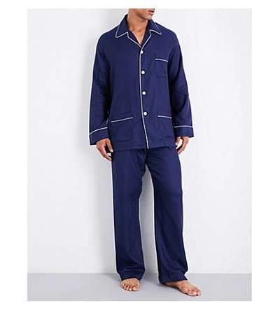 Shop Derek Rose Lombard Jacquard Cotton Pyjama Set In Navy