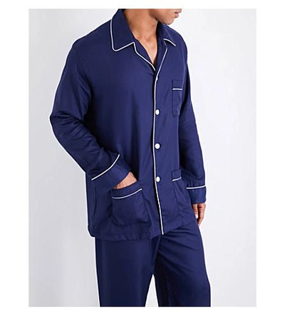 Shop Derek Rose Lombard Jacquard Cotton Pyjama Set In Navy