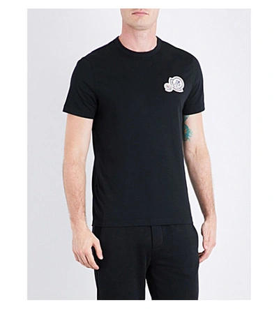 Shop Moncler Logo Patch Appliqué Cotton-jersey T-shirt In Black