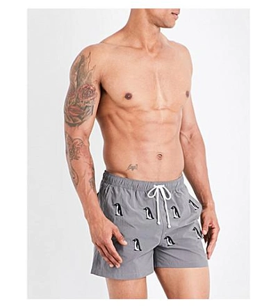 Shop Thom Browne Penguin-print Swim Shorts In Grey