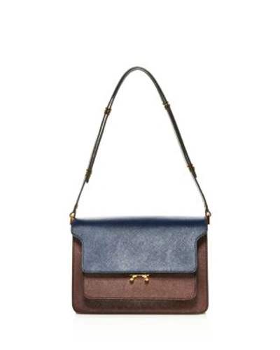 Marni Trunk Color Block Saffiano Leather Shoulder Bag In Blue/maroon/gold