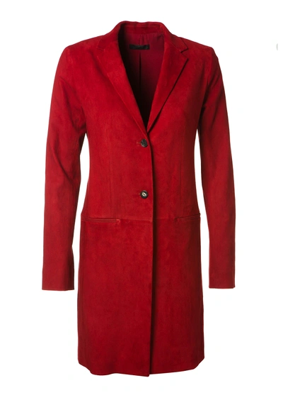 The Row Red Lamb-suede Long Jacket