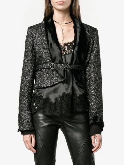 Shop Ann Demeulemeester Glitter Embellished Cropped Jacket In Black