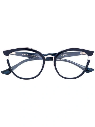 Shop Dita Eyewear Mikro Butterfly Frame Glasses In Blue