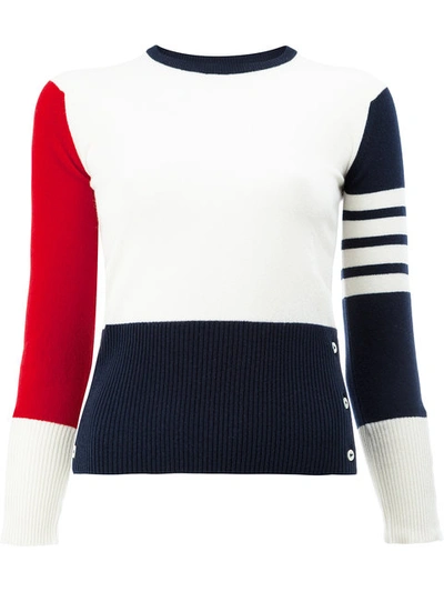 Shop Thom Browne Classic Crewneck Pullover In Funmix Cashmere With 4-bar Sleeve Stripe